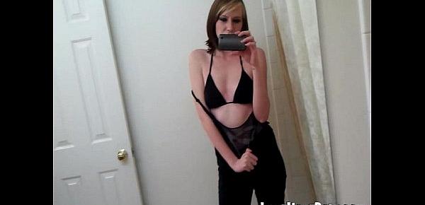  Young teen filming selfshot and gets naked